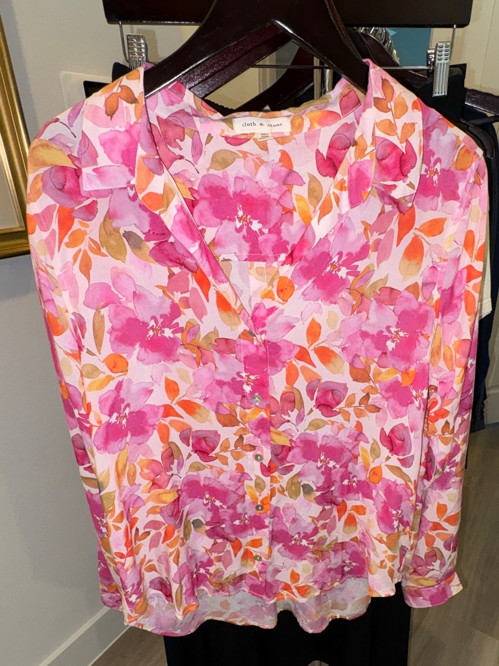 Cloth and Stone Floral Long Sleeve Blouse Button Down Sz XL
